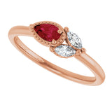 14K Gold Pear Natural Ruby Accented Ring - Rose Gold - view 5