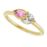 14K Gold Pear Natural Pink Sapphire Accented Ring - Yellow Gold - view 5