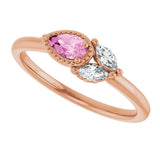 14K Gold Pear Natural Pink Sapphire Accented Ring - Rose Gold - view 5