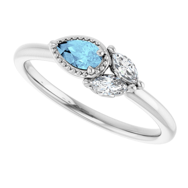 Platinum Pear Natural Aquamarine Accented Ring - view 5