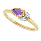 14K Gold Pear Natural Amethyst Accented Ring - Yellow Gold - view 5