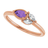 14K Gold Pear Natural Amethyst Accented Ring - Rose Gold - view 5
