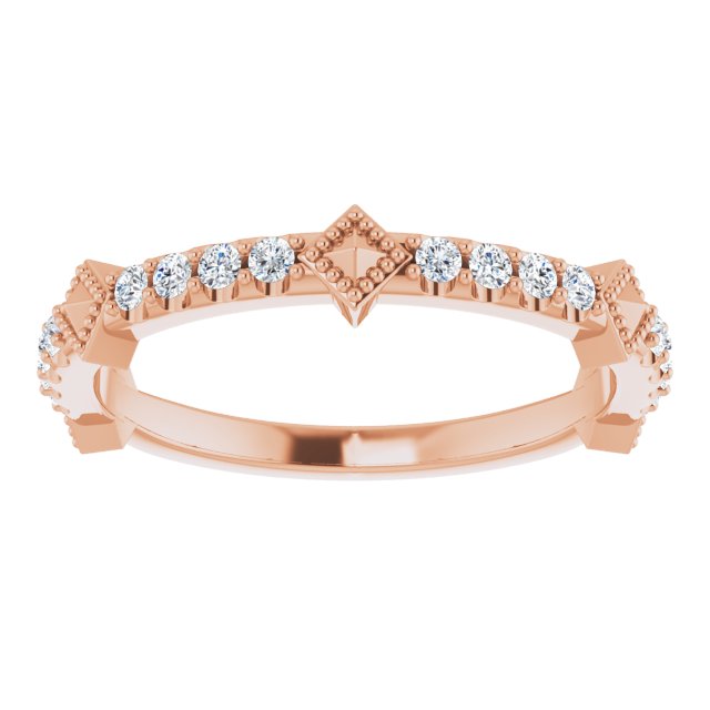 14K Gold Round Natural Diamond Accented Stackable Ring – 1.5mm Stones - Rose Gold - view 3