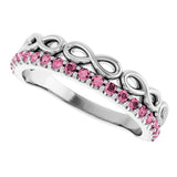 Platinum Round Natural Pink Tourmaline Infinity-Inspired Stackable Ring - view 5