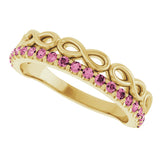 14K Gold Round Natural Pink Tourmaline Infinity-Inspired Stackable Ring - Yellow Gold - view 5