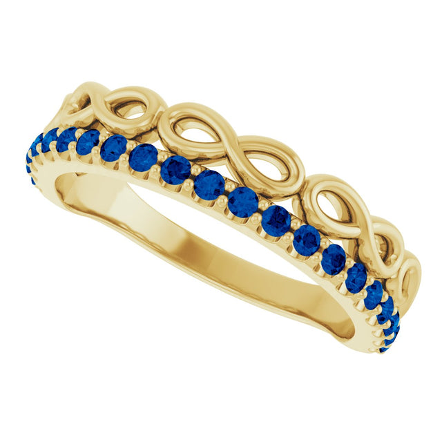 14K Gold Round Natural Blue Sapphire Infinity-Inspired Stackable Ring - Yellow Gold - view 5