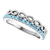 Platinum Round Natural Aquamarine Infinity-Inspired Stackable Ring - view 5