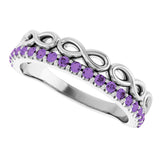 14K Gold Round Natural Amethyst Infinity-Inspired Stackable Ring - White Gold - view 5