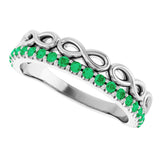 14K Gold Round Natural Emerald Infinity-Inspired Stackable Ring - White Gold - view 5