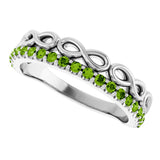 Platinum Round Natural Peridot Infinity-Inspired Stackable Ring - view 5