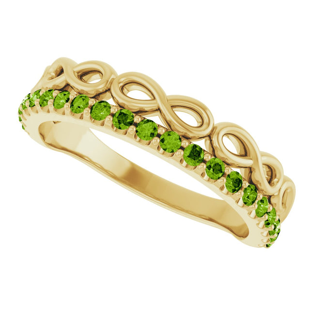 14K Gold Round Natural Peridot Infinity-Inspired Stackable Ring - Yellow Gold - view 5