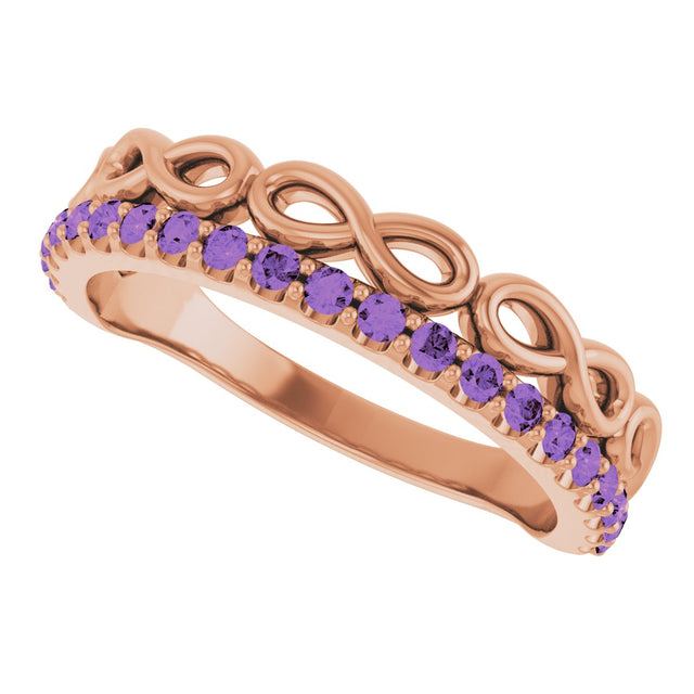 14K Gold Round Natural Amethyst Infinity-Inspired Stackable Ring - Rose Gold - view 5