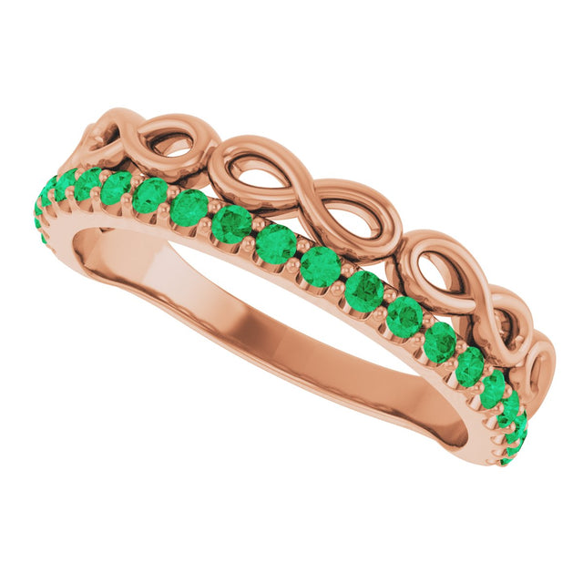 14K Gold Round Natural Emerald Infinity-Inspired Stackable Ring - Rose Gold - view 5