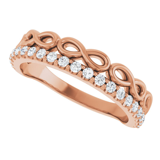14K Gold Round Natural Diamond Infinity-Inspired Stackable Ring - Rose Gold - view 5