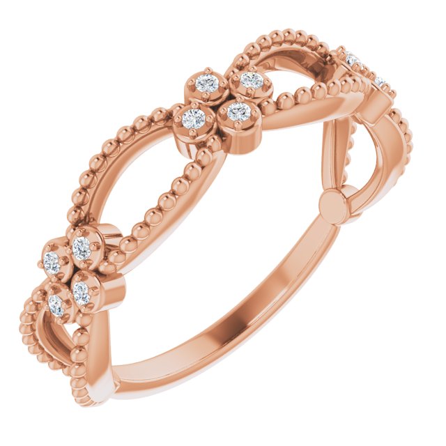 14K Gold Round Natural Diamond Stackable Bead Ring - Rose Gold
