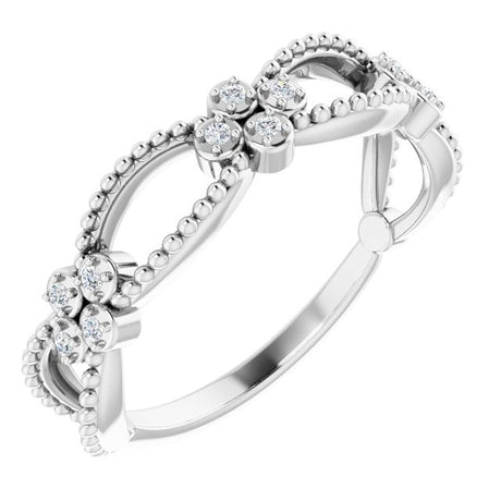 Platinum Round Natural Diamond Stackable Bead Ring