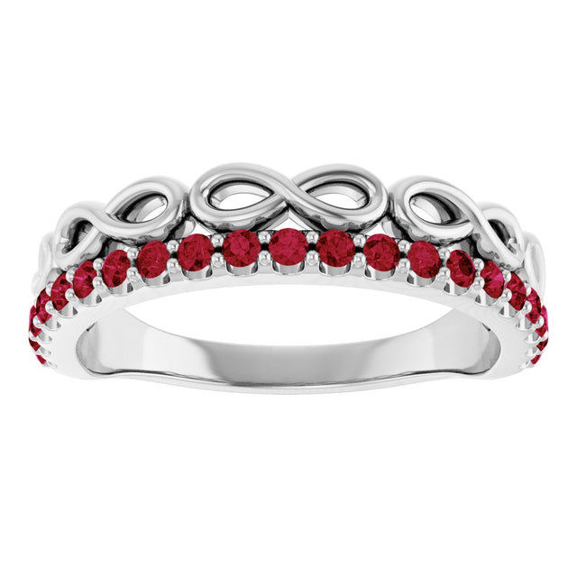 Platinum Round Natural Ruby Infinity-Inspired Stackable Ring - view 3