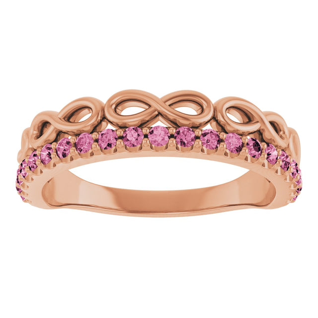 14K Gold Round Natural Pink Tourmaline Infinity-Inspired Stackable Ring - Rose Gold - view 3