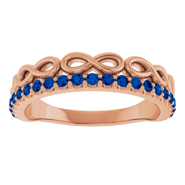 14K Gold Round Natural Blue Sapphire Infinity-Inspired Stackable Ring - Rose Gold - view 3