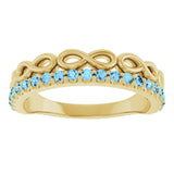 14K Gold Round Natural Aquamarine Infinity-Inspired Stackable Ring - Yellow Gold - view 3