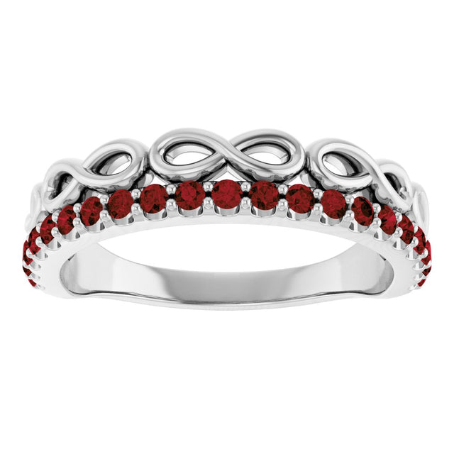 Platinum Round Natural Mozambique Garnet Infinity-Inspired Stackable Ring - view 3