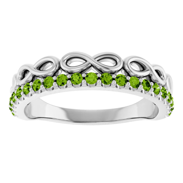 14K Gold Round Natural Peridot Infinity-Inspired Stackable Ring - White Gold - view 3