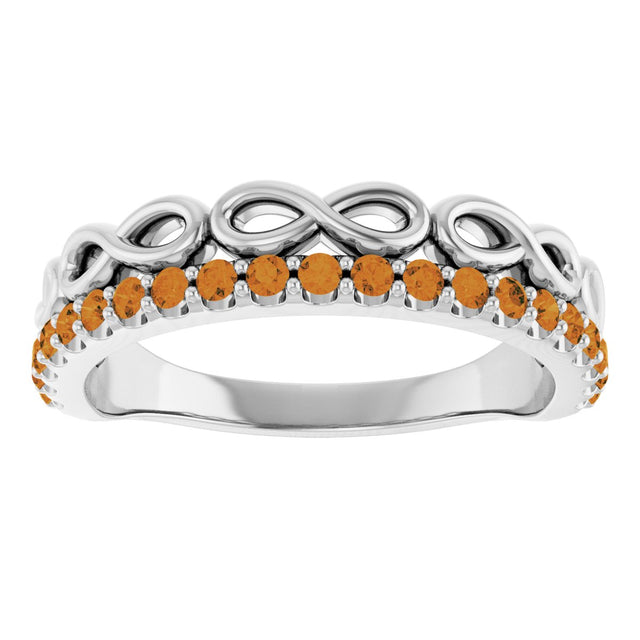 Platinum Round Natural Citrine Infinity-Inspired Stackable Ring - view 3
