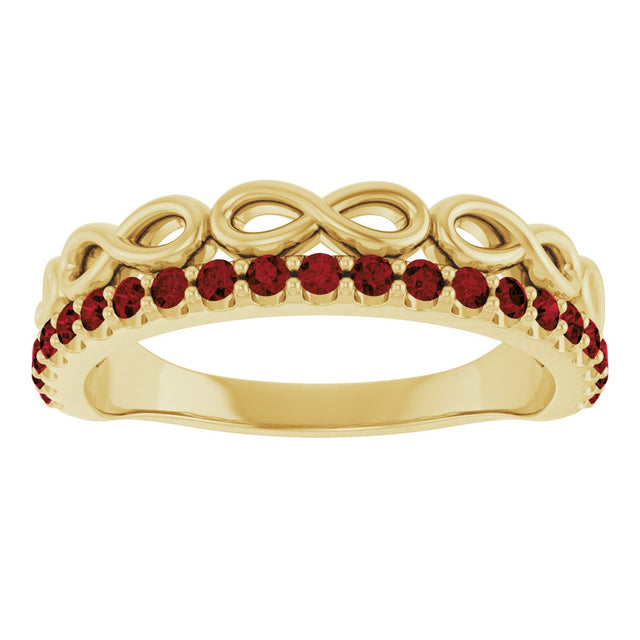 14K Gold Round Natural Mozambique Garnet Infinity-Inspired Stackable Ring - Yellow Gold - view 3