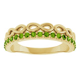 14K Gold Round Natural Peridot Infinity-Inspired Stackable Ring - Yellow Gold - view 3