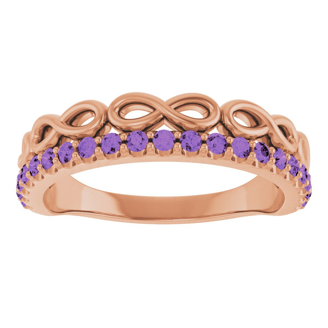 14K Gold Round Natural Amethyst Infinity-Inspired Stackable Ring - Rose Gold - view 3