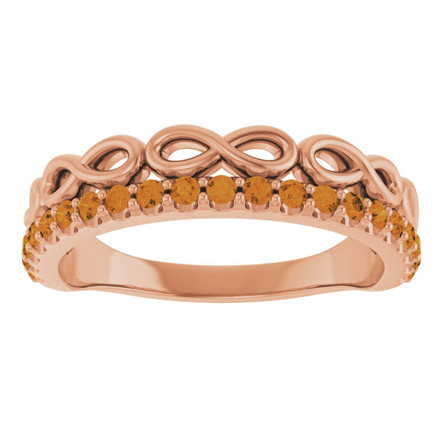14K Gold Round Natural Citrine Infinity-Inspired Stackable Ring - Rose Gold - view 3
