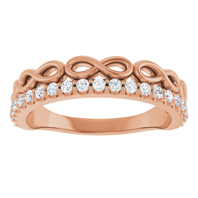 14K Gold Round Natural Diamond Infinity-Inspired Stackable Ring - Rose Gold - view 3