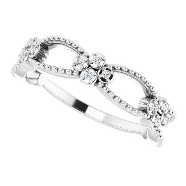 Platinum Round Natural Diamond Stackable Bead Ring - view 5