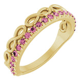 14K Gold Round Natural Pink Tourmaline Infinity-Inspired Stackable Ring - Yellow Gold