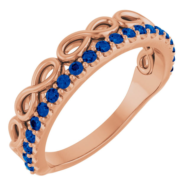 14K Gold Round Natural Blue Sapphire Infinity-Inspired Stackable Ring - Rose Gold