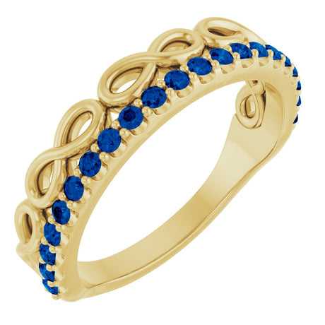 14K Gold Round Natural Blue Sapphire Infinity-Inspired Stackable Ring - Yellow Gold
