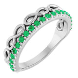 14K Gold Round Natural Emerald Infinity-Inspired Stackable Ring - White Gold