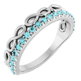 14K Gold Round Natural Blue Zircon Infinity-Inspired Stackable Ring - White Gold