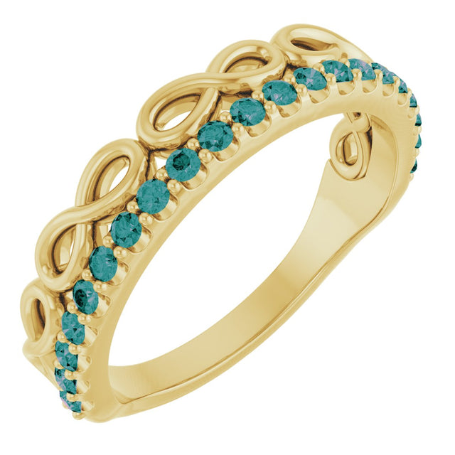 14K Gold Round Natural Alexandrite Infinity-Inspired Stackable Ring - Yellow Gold