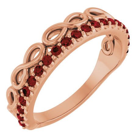 14K Gold Round Natural Mozambique Garnet Infinity-Inspired Stackable Ring - Rose Gold