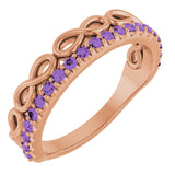 14K Gold Round Natural Amethyst Infinity-Inspired Stackable Ring - Rose Gold
