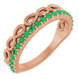 14K Gold Round Natural Emerald Infinity-Inspired Stackable Ring - Rose Gold