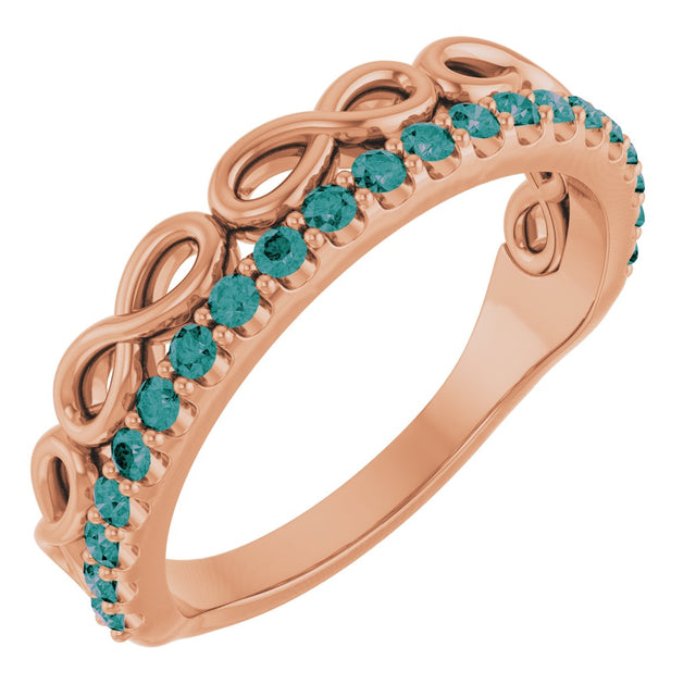 14K Gold Round Natural Alexandrite Infinity-Inspired Stackable Ring - Rose Gold