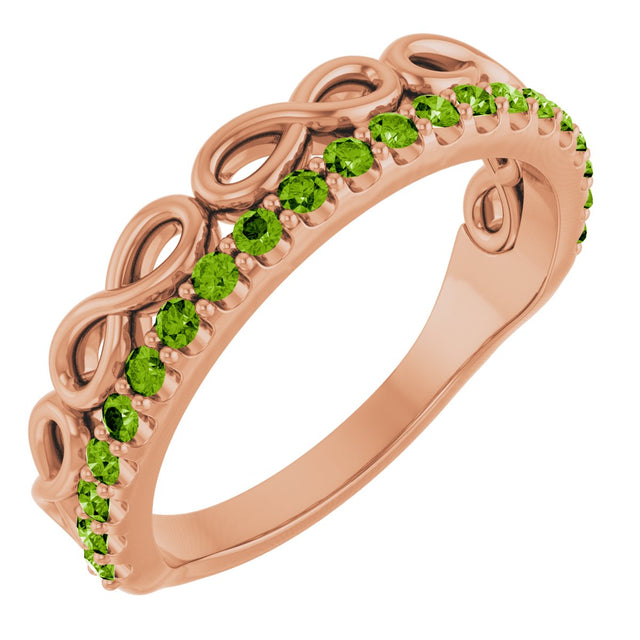 14K Gold Round Natural Peridot Infinity-Inspired Stackable Ring - Rose Gold