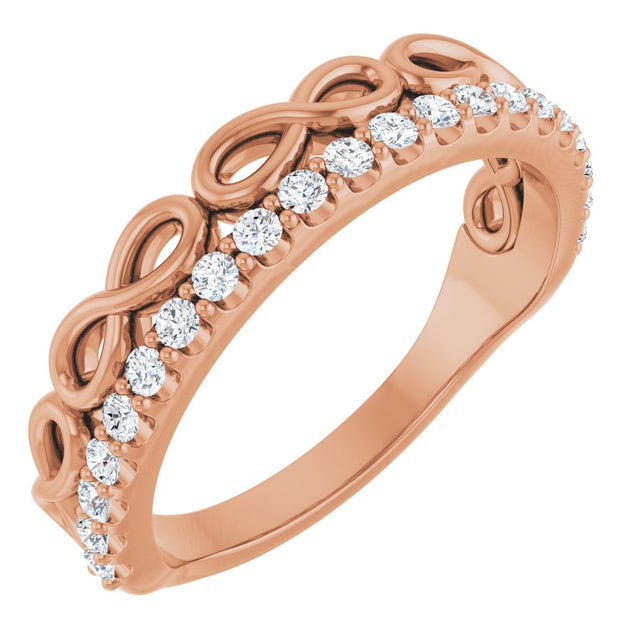 14K Gold Round Natural Diamond Infinity-Inspired Stackable Ring - Rose Gold