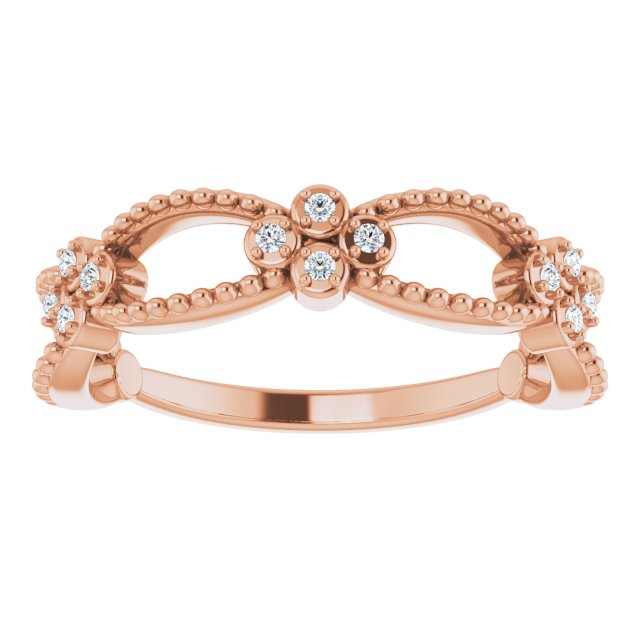 14K Gold Round Natural Diamond Stackable Bead Ring - Rose Gold - view 3