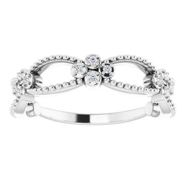 Platinum Round Natural Diamond Stackable Bead Ring - view 3