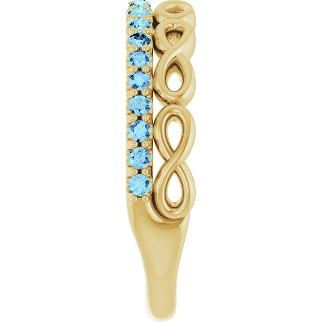 14K Gold Round Natural Aquamarine Infinity-Inspired Stackable Ring - Yellow Gold - view 4