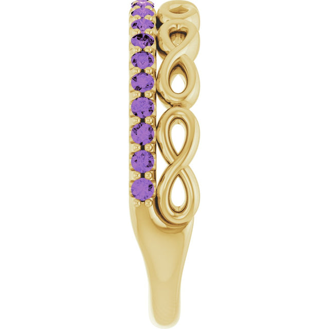 14K Gold Round Natural Amethyst Infinity-Inspired Stackable Ring - Yellow Gold - view 4