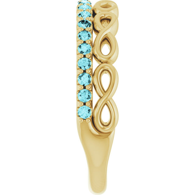 14K Gold Round Natural Blue Zircon Infinity-Inspired Stackable Ring - Yellow Gold - view 4